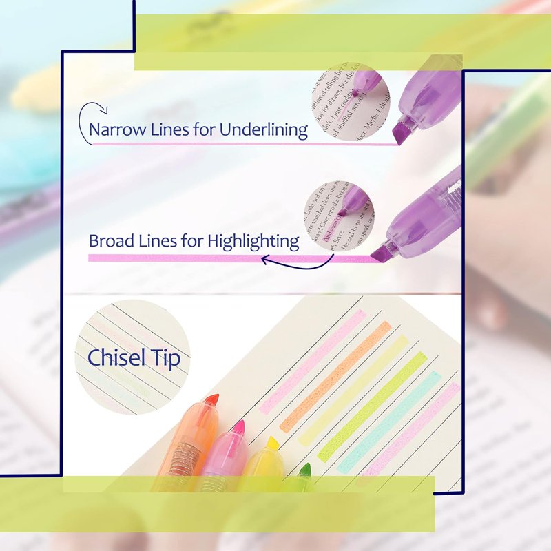 Pastel Highlighters Set - Retractable, No Smear Chisel Tip Markers, 6 Pack