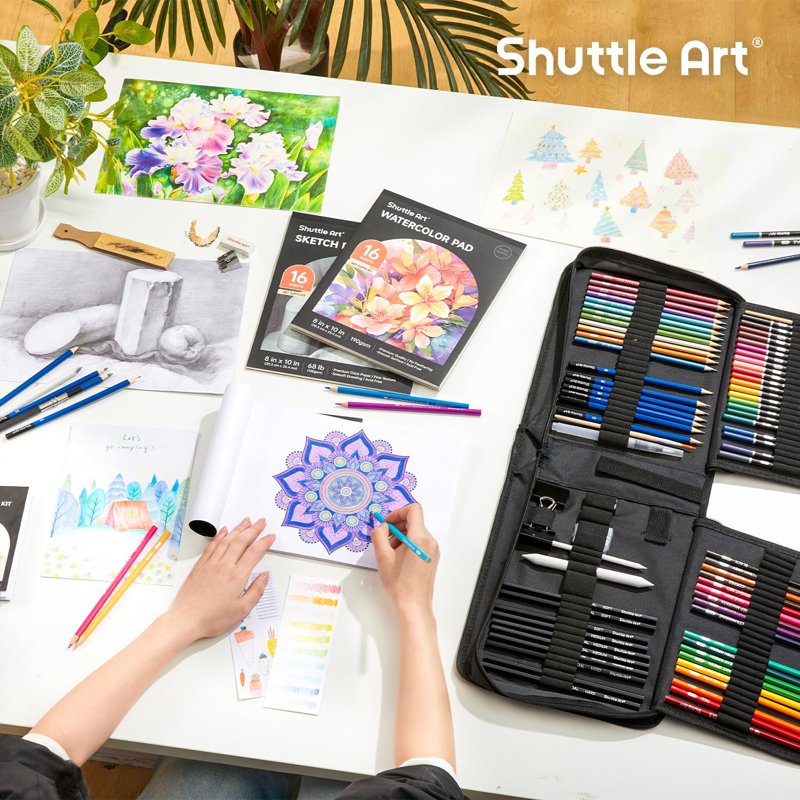 Complete Artist Drawing Kit with Pencils, Pastels, Charcoal, Paper Pads, and Accessories