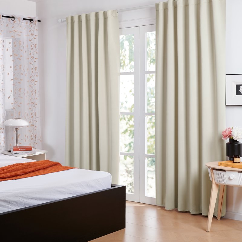 Thermal Blackout Curtains 2 Panels Light Beige Noise Reducing Drapes