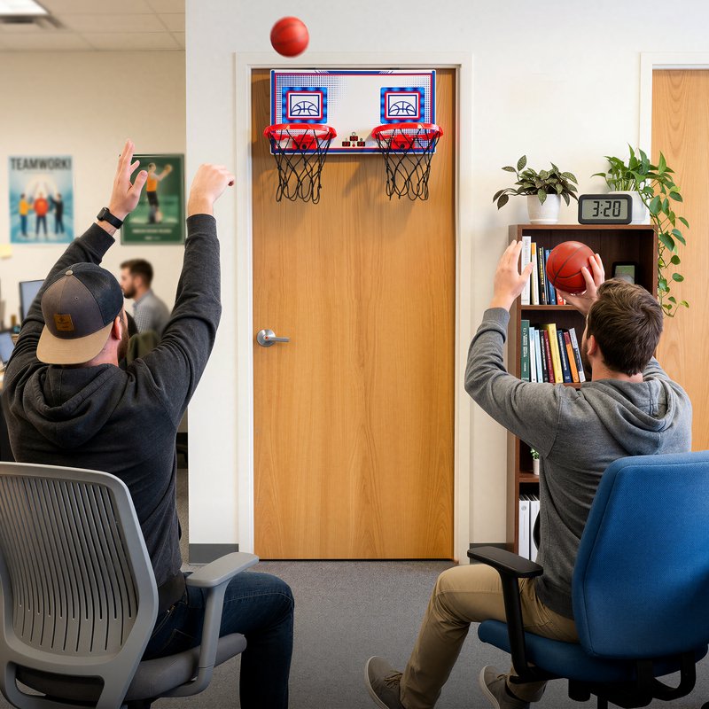 Indoor Over-the-Door Basketball Hoop with Electronic Scoreboard & LED Lights