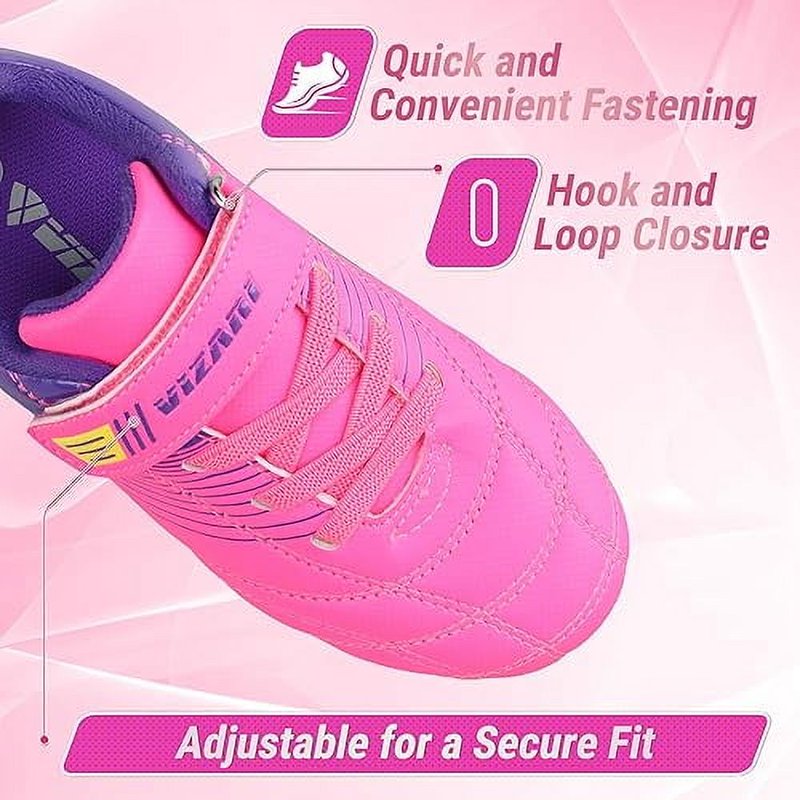 Vizari Loma Junior Firm Ground Soccer Cleats – 8.5, Pink/Purple, Velcro Hook-Loop Kids Football Shoes