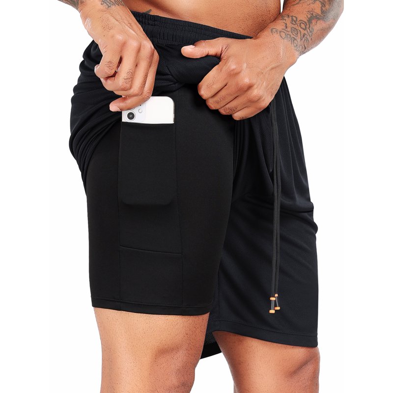 Men's 2-in-1 Athletic Running Shorts with Pockets - Breathable Quick-Dry Gym Shorts