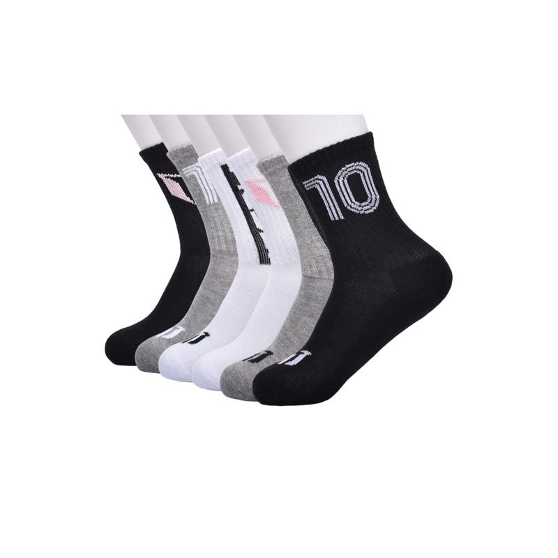 Messi Boys 6-Pack Crew Socks - Size S-L, Black Grey White (Variation: M)