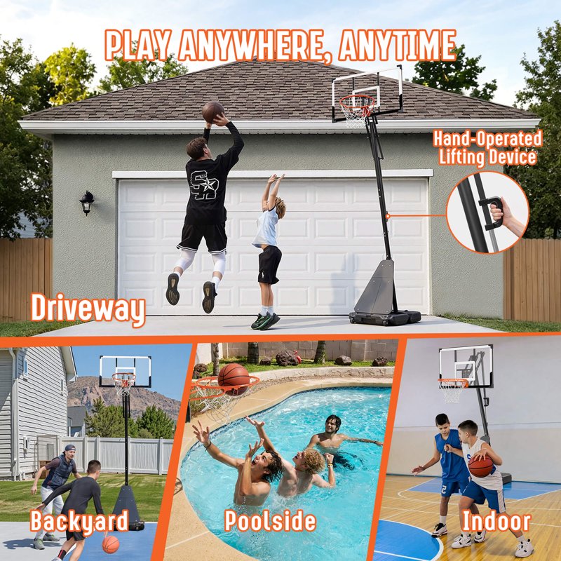 Adjustable Portable Basketball Hoop with 44-Inch Backboard for Indoor & Outdoor Play