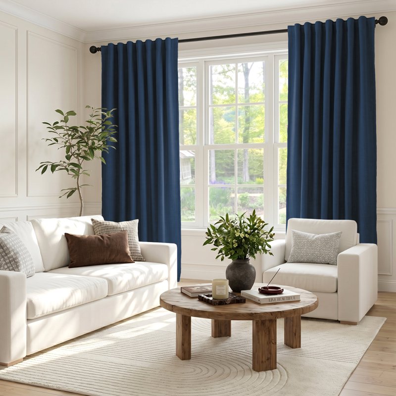 Blackout Faux Linen Curtains 52x108 Inches Set Thermal Insulated Privacy Drapes