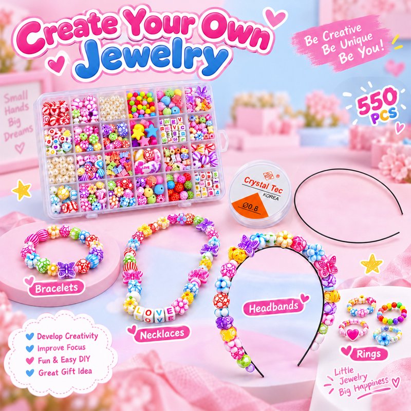 Rainbow Jewelry Making Kit for Bracelets, Necklaces & Accessories - DIY Craft Set