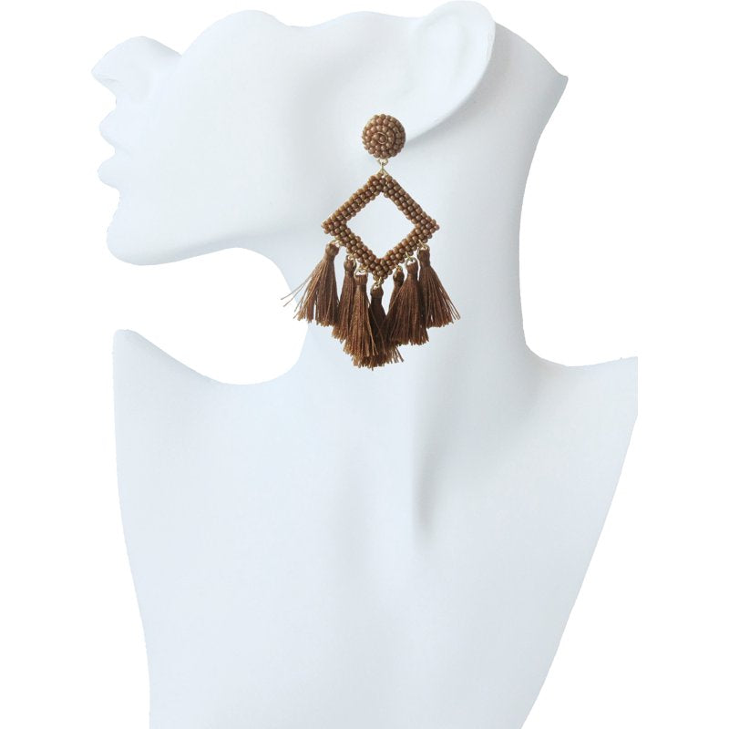 Boho Chic Tassel Earrings Set - Women's Hypoallergenic Hoop & Geometric Styles