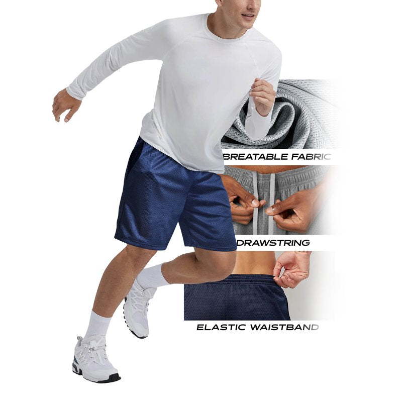Men's Mesh Shorts 3-Pack Activewear with Pockets - Gym, Basketball, Casual