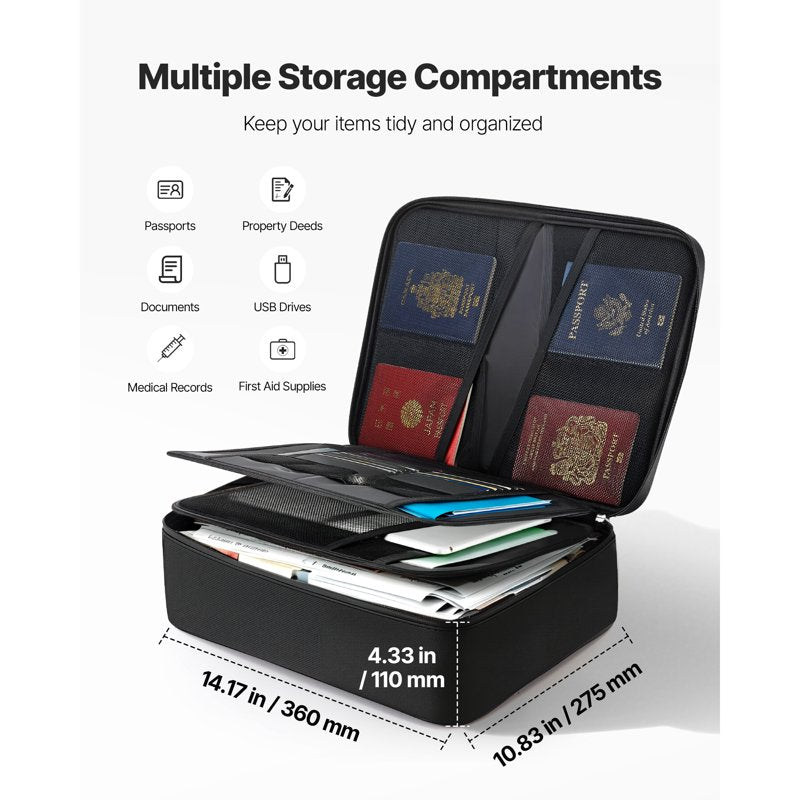 Fireproof Document Storage Box with Lock, Waterproof & Heat-Resistant, Portable Organizer