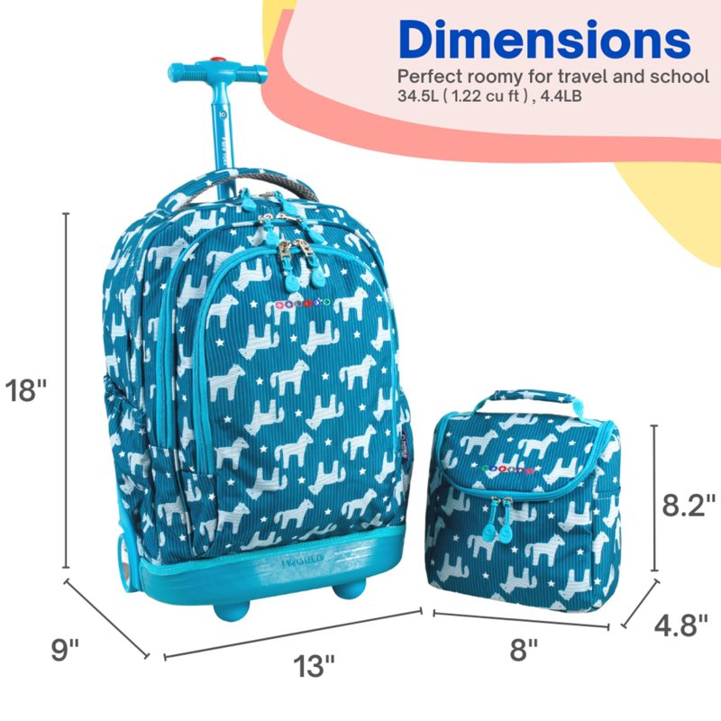 Kids Rolling Backpack and Lunch Bag Set - 18 Inch Pony or Sprinkle Colors