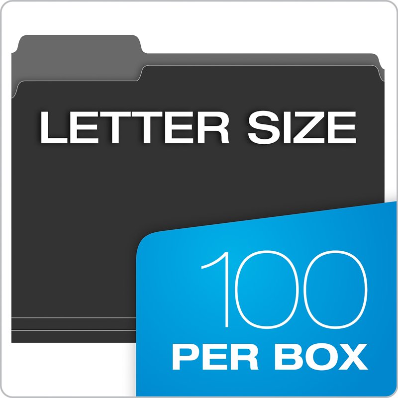 Interior File Folders 1/3 Cut Top Tab Letter Size Black 100 Pack