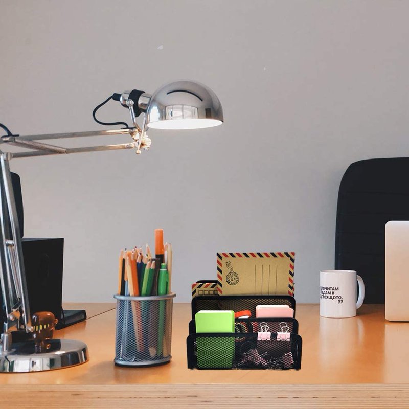 Desk Mail Organizer with 3 Compartments - Metal Mesh Office Storage Bin
