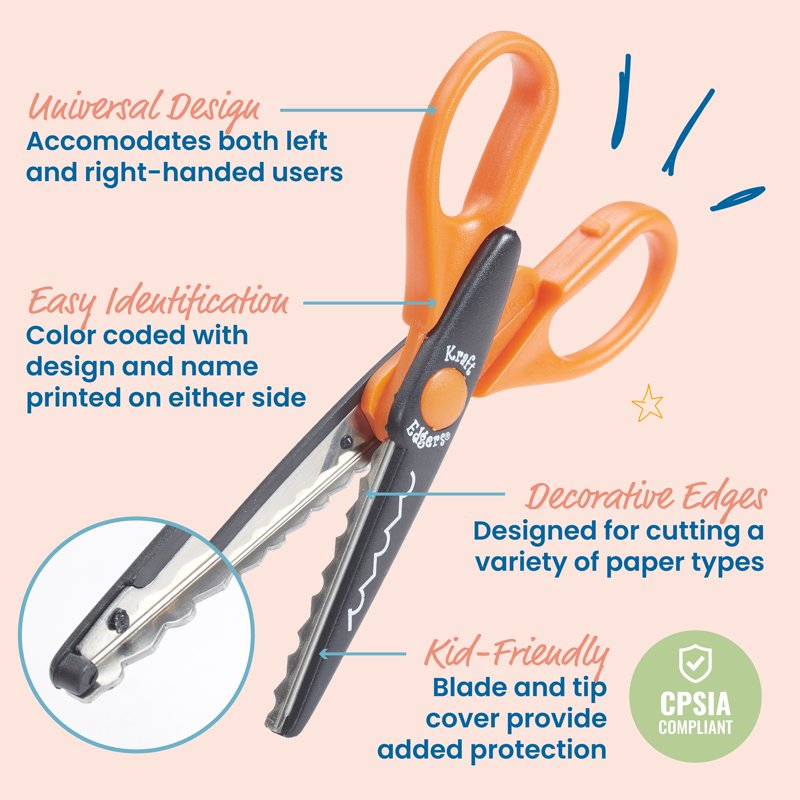 Kraft Edgers Scissors Set with Rotating Hardwood Rack – 18-Piece Assorted Patterns
