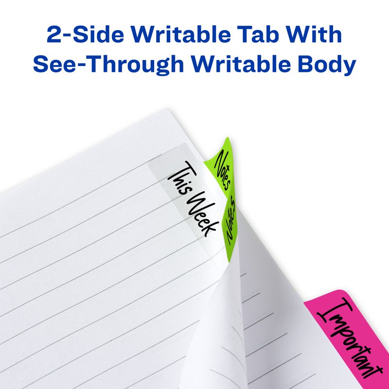 Assorted Neon Page Tabs - 2.5 x 1 Inch, Repositionable, 48 Pack