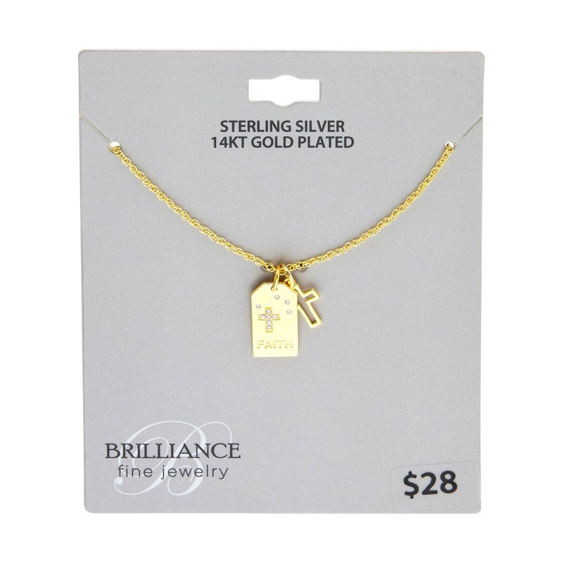 Simulated Diamond Necklace in 14K Gold Plated Sterling Silver - Women's Jewelry