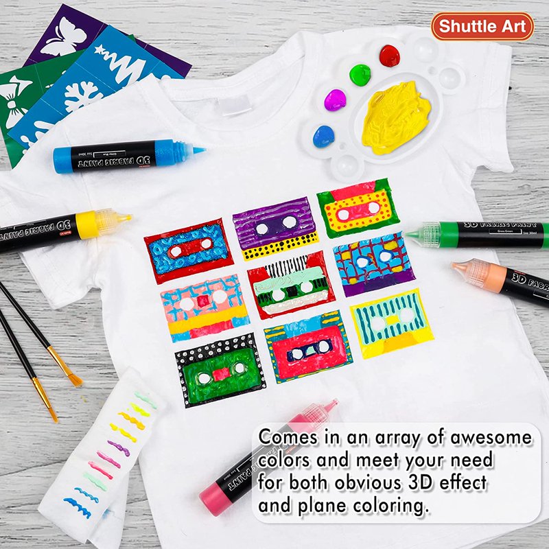 66 Colors Fabric Paint Set with Stencils & Brushes - Permanent Textile & DIY Art Supplies