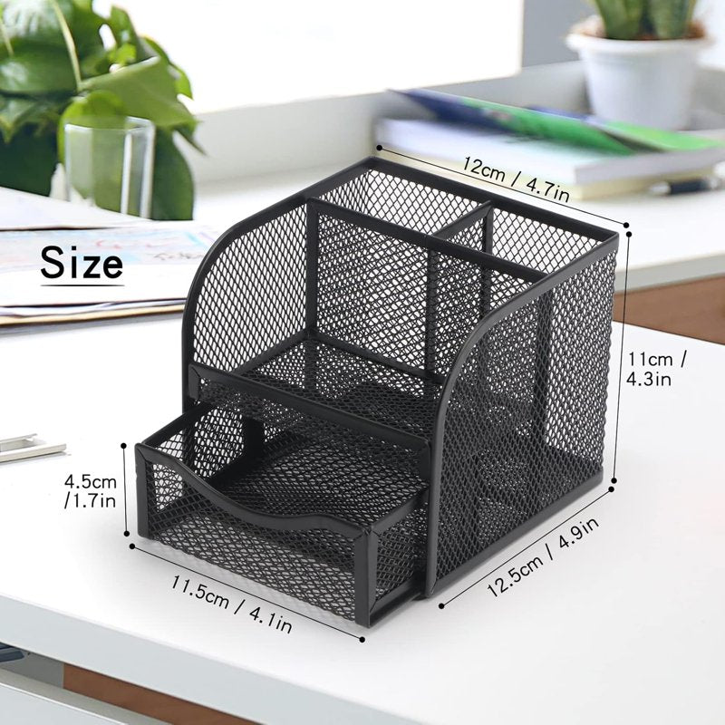 Mesh Desk Organizer with Drawer and Compartments for Office & Home