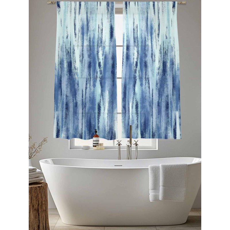 Navy Blue Sheer Curtains Set 52x63 Inches - Retro Stripes Voile Window Drapes