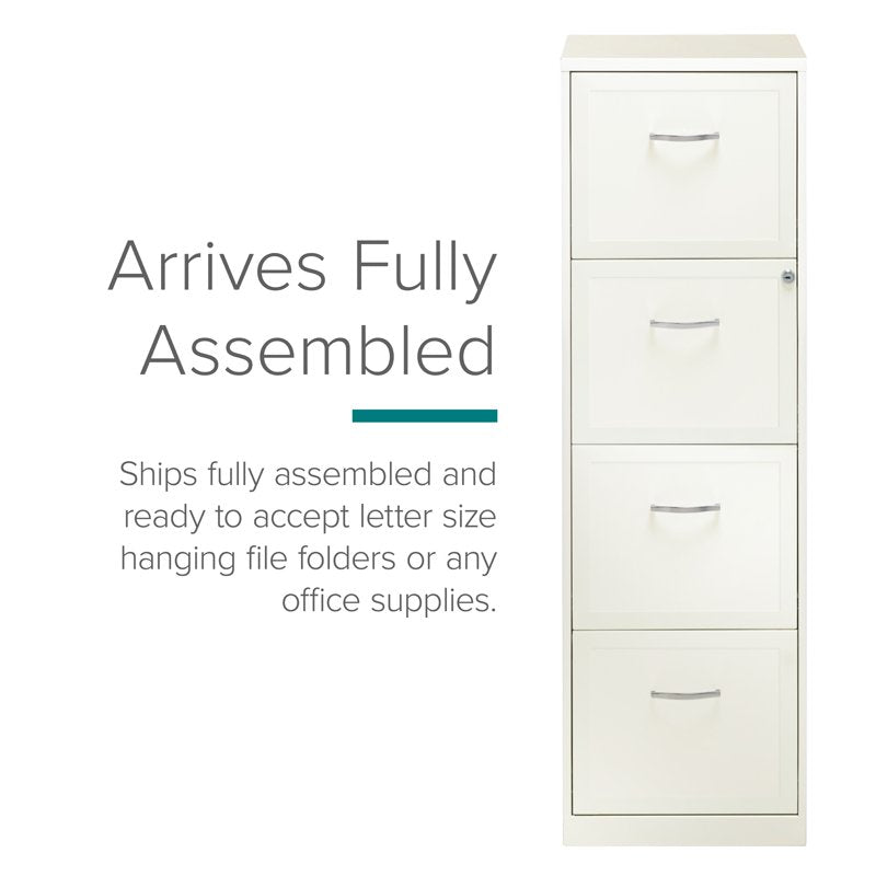 18-Inch Deep Metal File Cabinet with 4 Drawers - Pearl White Office Storage