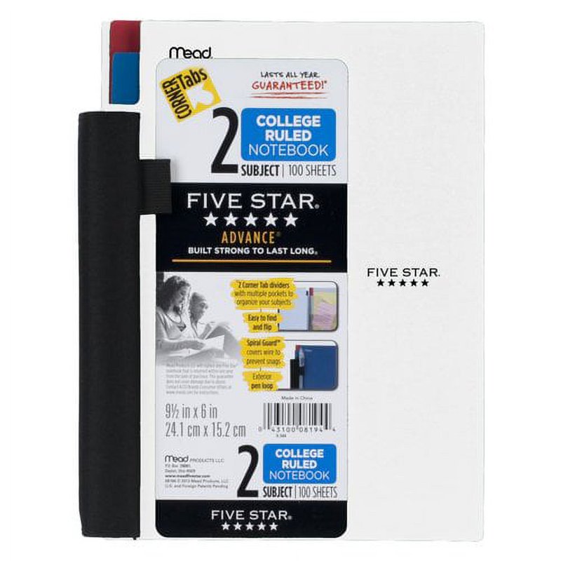 Two-Subject Spiral Notebook with Dividers - College Ruled, Durable Plastic Cover