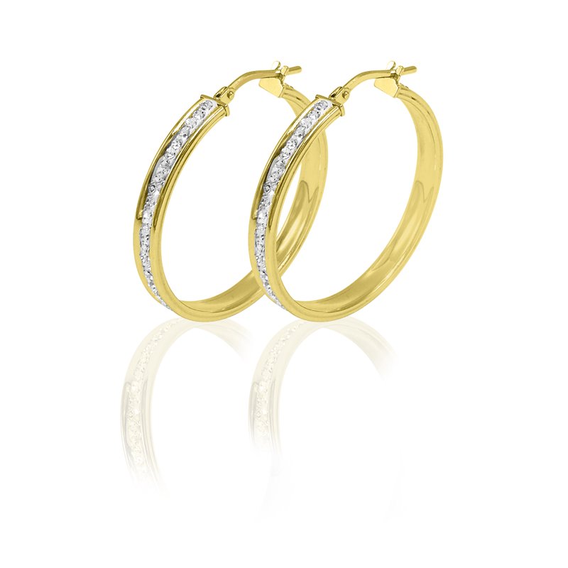 14K Gold Plated Sterling Silver Hoop Earrings with Crystals - Women's Classic Round Jewelry