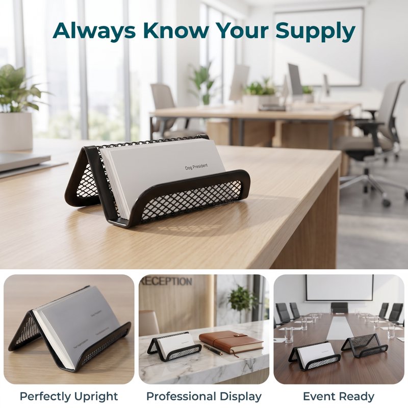 Metal Mesh Business Card Holder 2 Pack - Desktop Organizer for Office & Networking