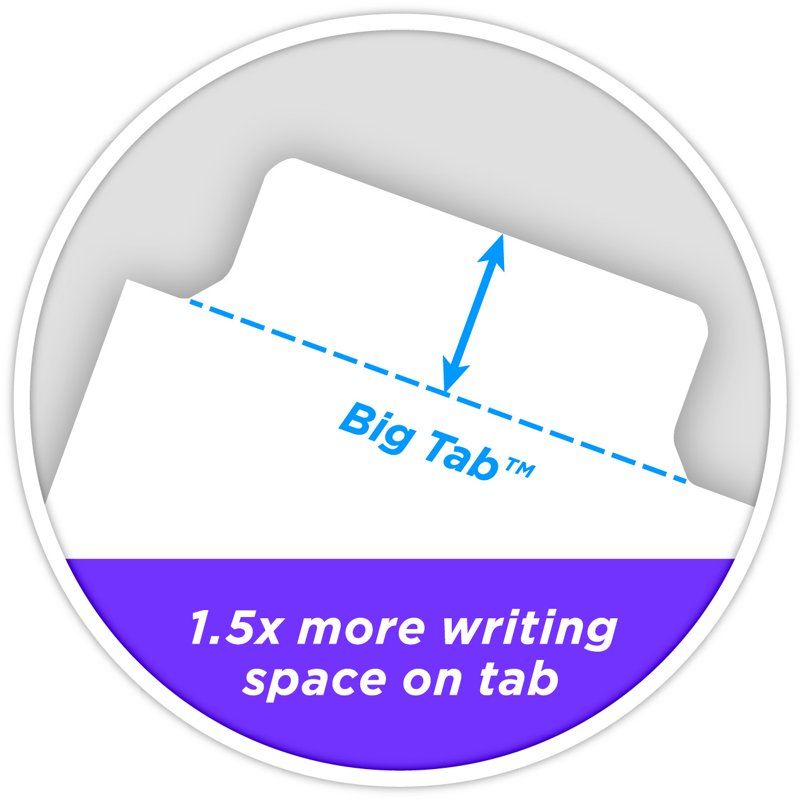 Write & Erase Divider Tabs - Reusable Big Tab Paper Dividers, 5 Sets of 23075