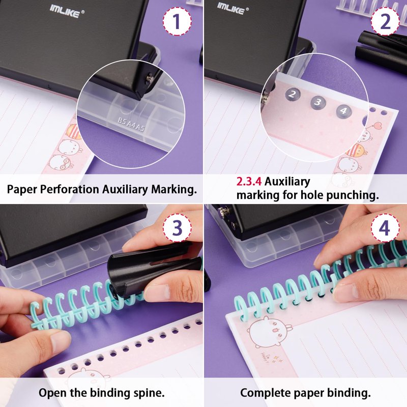 Manual 10-Hole Binding Machine for Planners and Notebooks with Multi-Color Spines