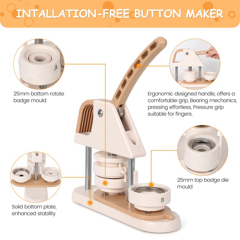 DIY Button Maker Machine 58mm with 100 Button Parts & Cutting Tool