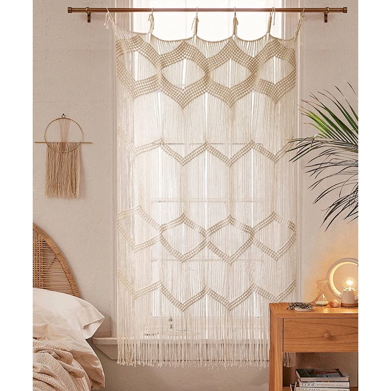 Boho Handwoven Cotton Macrame Curtain for Doorway & Window Decor 42x75 Inches
