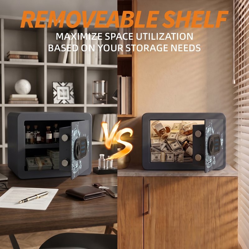 Multi-Function Home Safe for Jewelry Cash & Valuables - Compact Security Safe with Digital & Key Lock