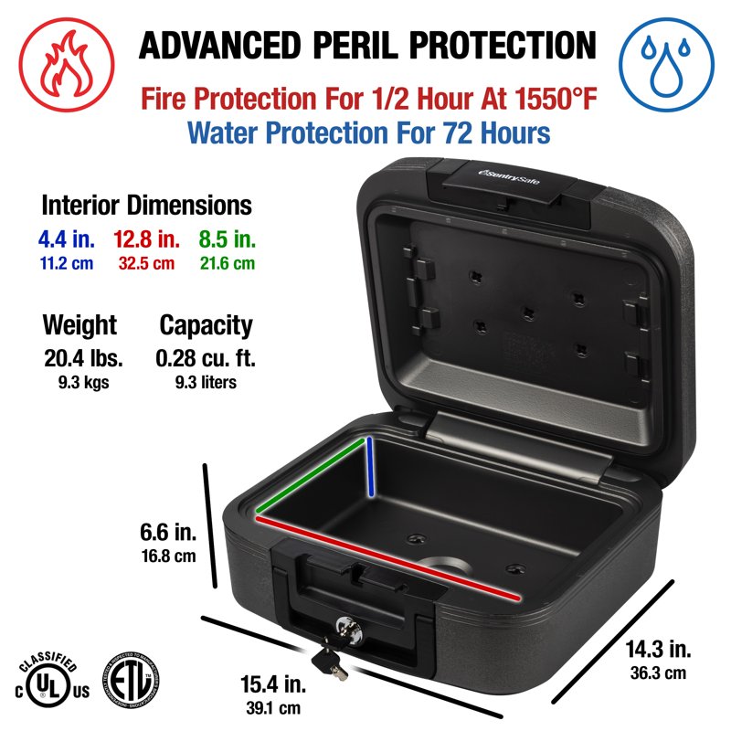 Water and Fire Resistant Chest Safe 0.28 Cu-Ft with Privacy Lock