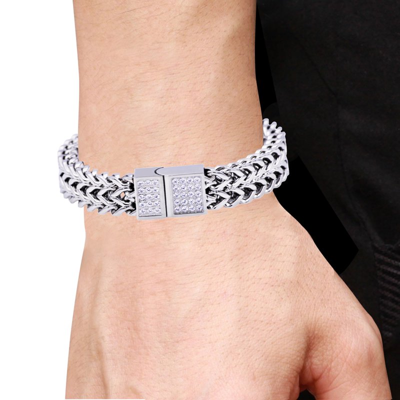Men's Stainless Steel Bracelet with Cubic Zirconia - 8.5 Inch