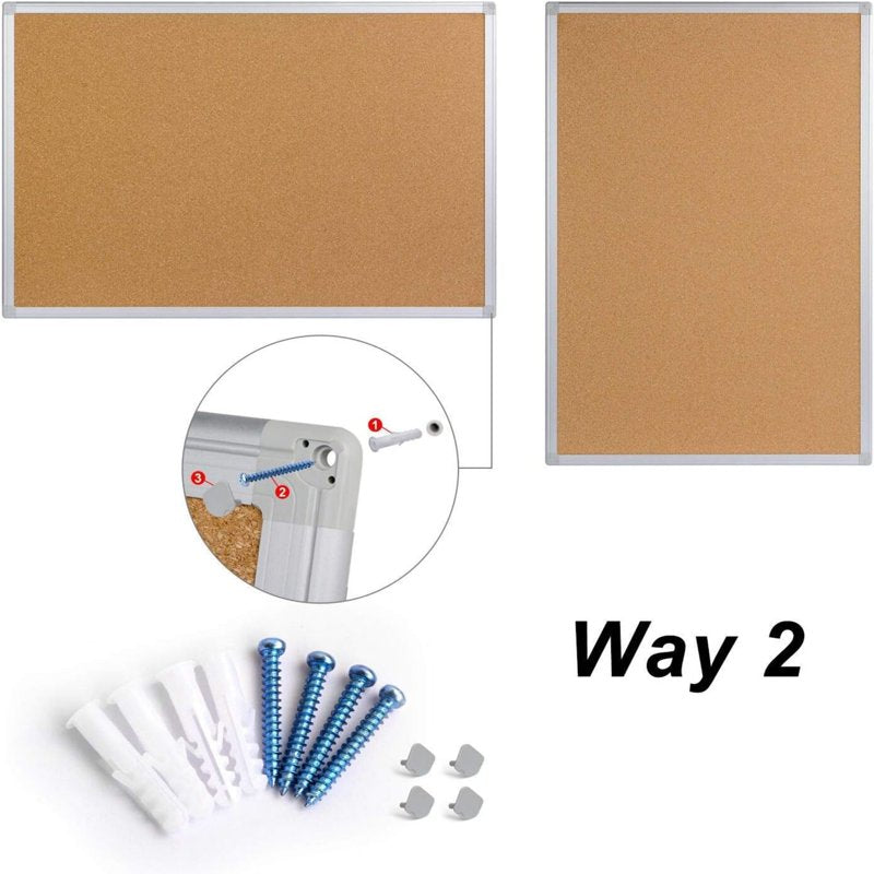 48x36 Inch Cork Bulletin Board with Aluminum Frame and 15 Pushpins - Wall Mount Office & Home Decor