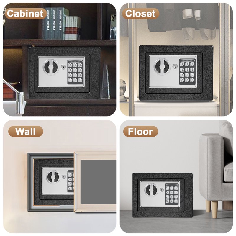 Mini Digital Safe Box 0.22 Cu Ft with Keypad & Key Home Security for Jewelry Cash