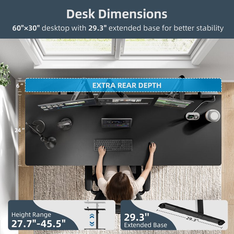 Electric Standing Desk 60x30 Inch Adjustable Sit-Stand Workspace with Cable Management