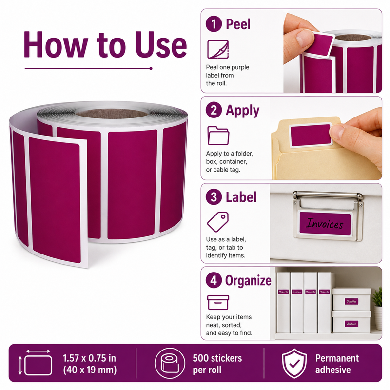 Color Coding Sticker Roll Labels - 1.57" x 0.75" - 500 Pack