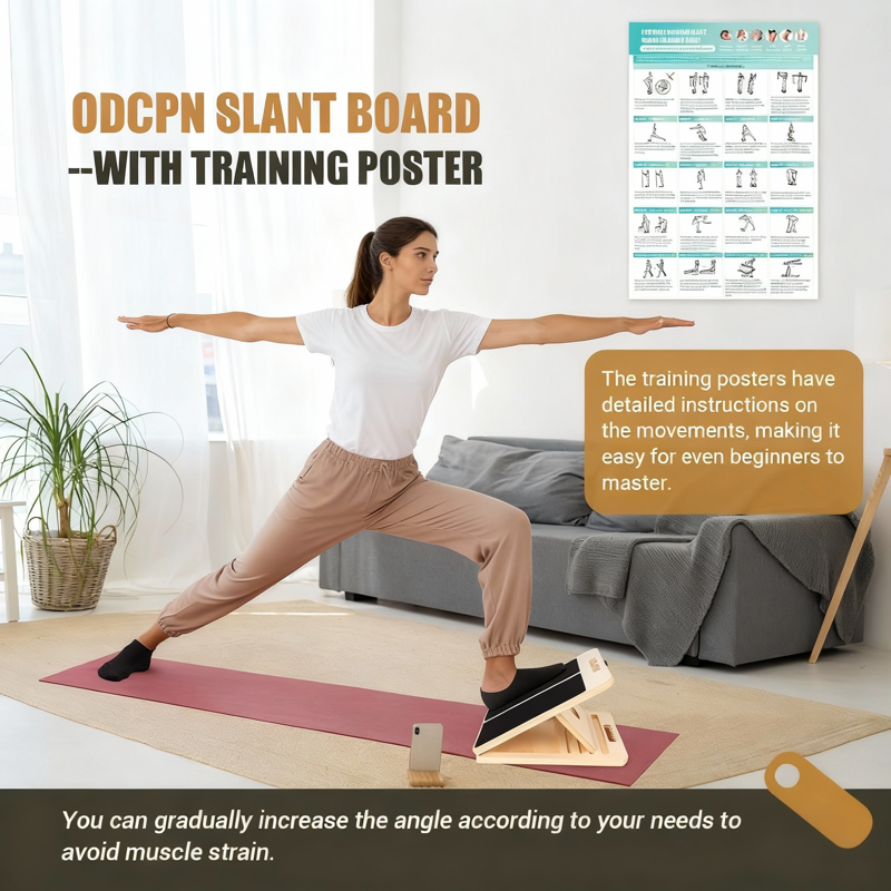 Adjustable Wooden Calf Stretching Board with Resistance Bands - Physical Therapy & Injury Prevention