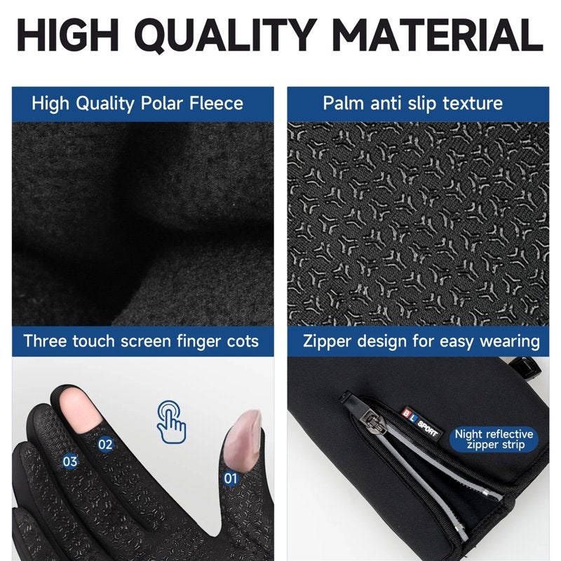BYXAS 2 Pairs Winter Touchscreen Gloves for Men & Women - Thermal Windproof Fleece Lined, Non-Slip Grip, Water-Resistant (Black, 2 Pair, Size L)