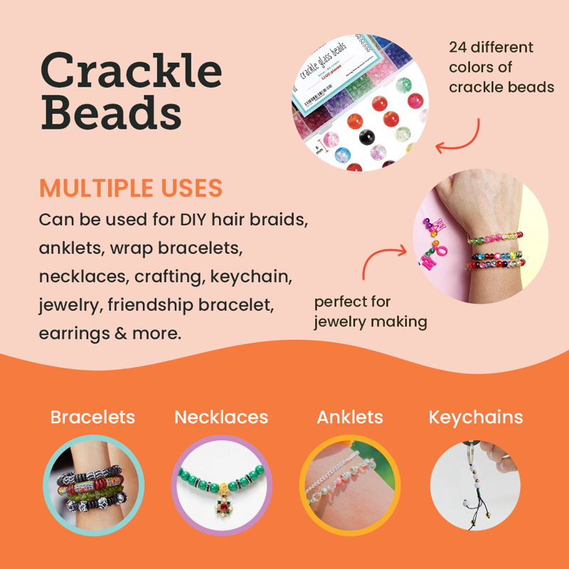 Glass Beads Jewelry Making Kit 24 Colors 1100pcs 6mm Craft Supplies