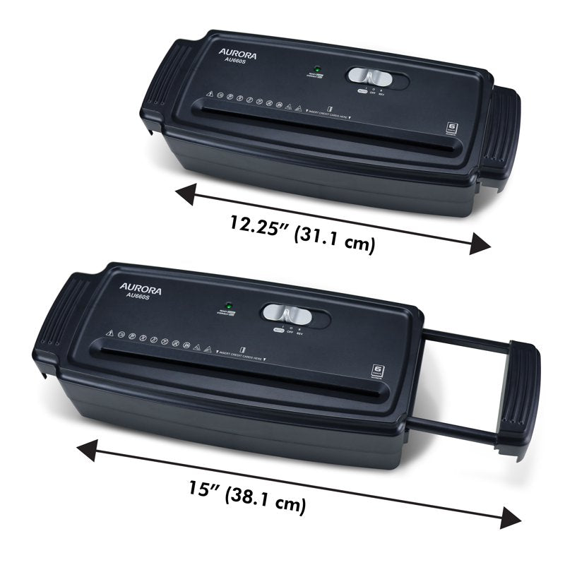 Aurora AU660S 6-Sheet Strip Cut Paper and Credit Card Shredder Portable with Extendable Arm