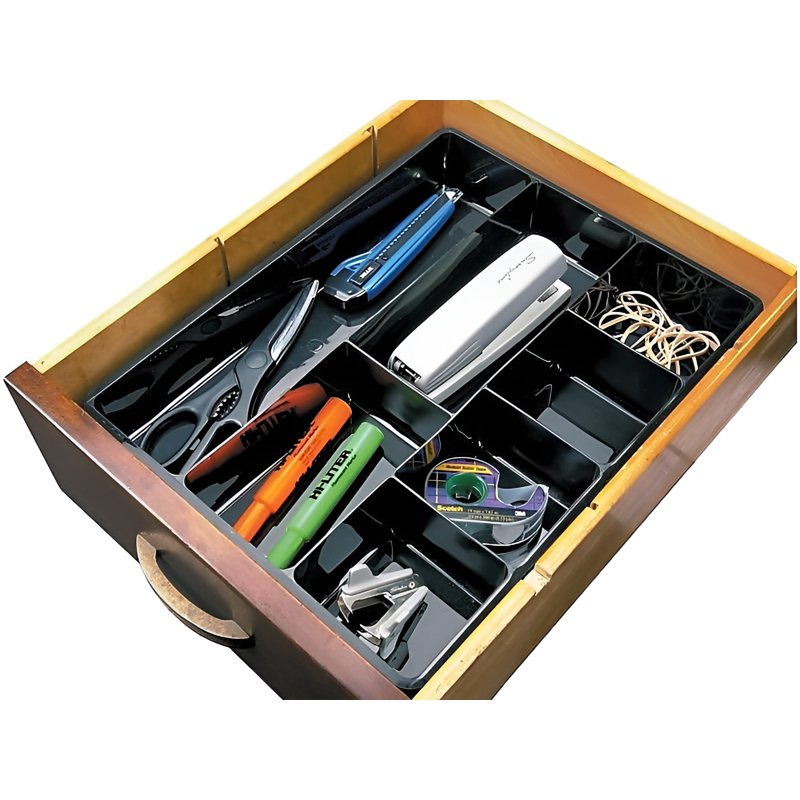 Extra Deep Desk Drawer Organizer Tray with 7 Compartments - Plastic, Black