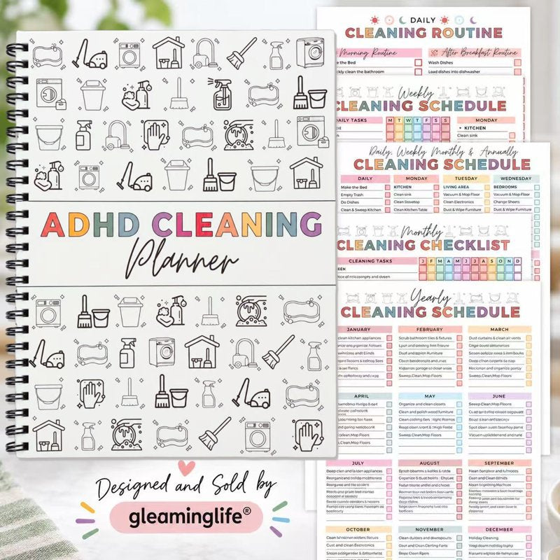 ADHD Cleaning Planner & Schedule Organizer - Household Chore Chart Notebook
