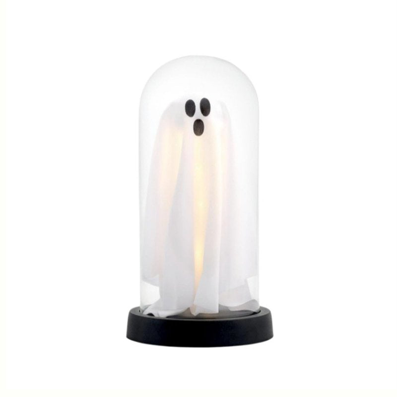 Halloween Ghost Cloche Night Light Fabric Ghost Lamp with Glass Dome - Spooky Mantel Decor