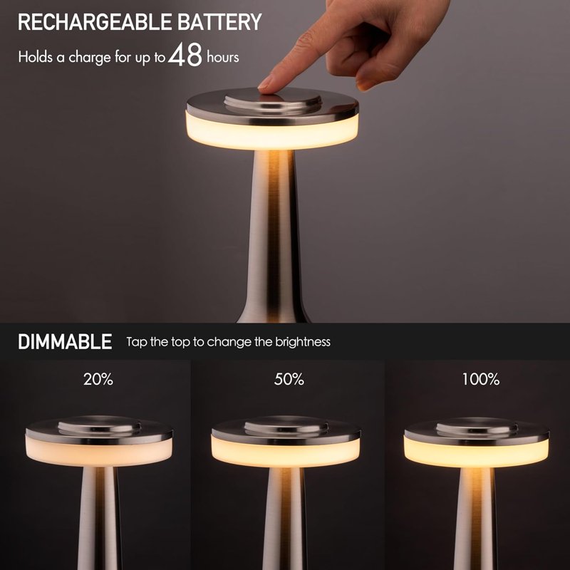Rechargeable Cordless LED Table Lamp with Touch Dimming - Portable Nightstand Light