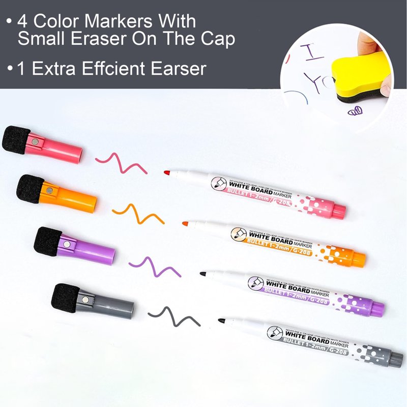 Magnetic Whiteboard Sheets with Markers and Eraser Set - 4 Pack
