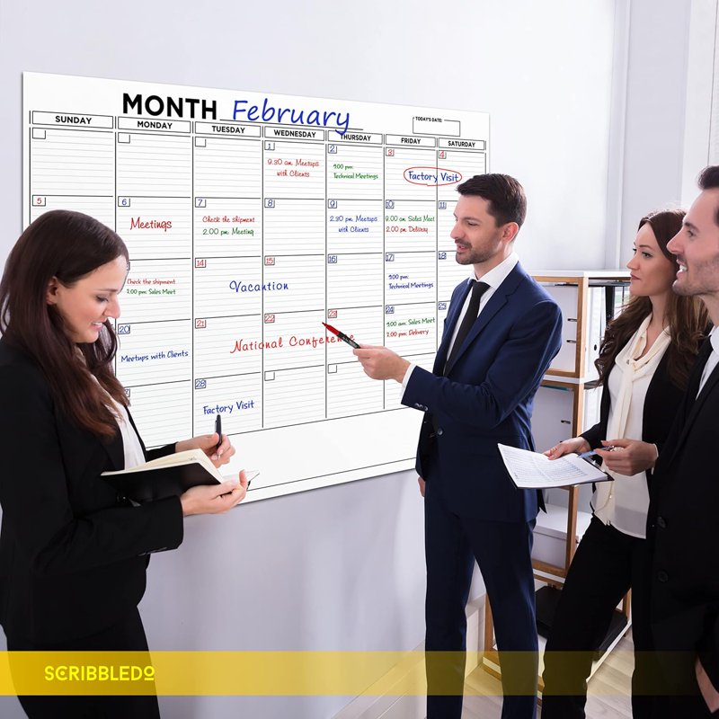 Large 36x48 Inch Whiteboard Calendar Wall Planner with Markers & Accessories