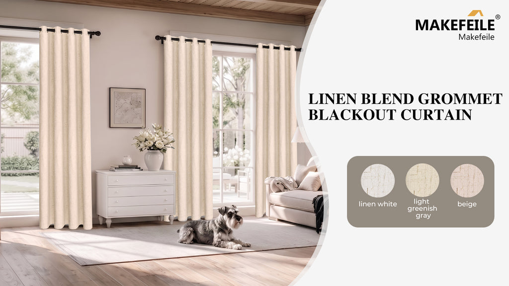 Blackout Linen Blend Grommet Curtains - Thermal Insulated Room Darkening Panels