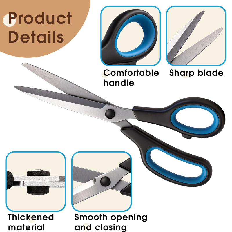 Heavy Duty Stainless Steel Scissors Set - 3 Pack with Comfort Handles for School Office Crafts