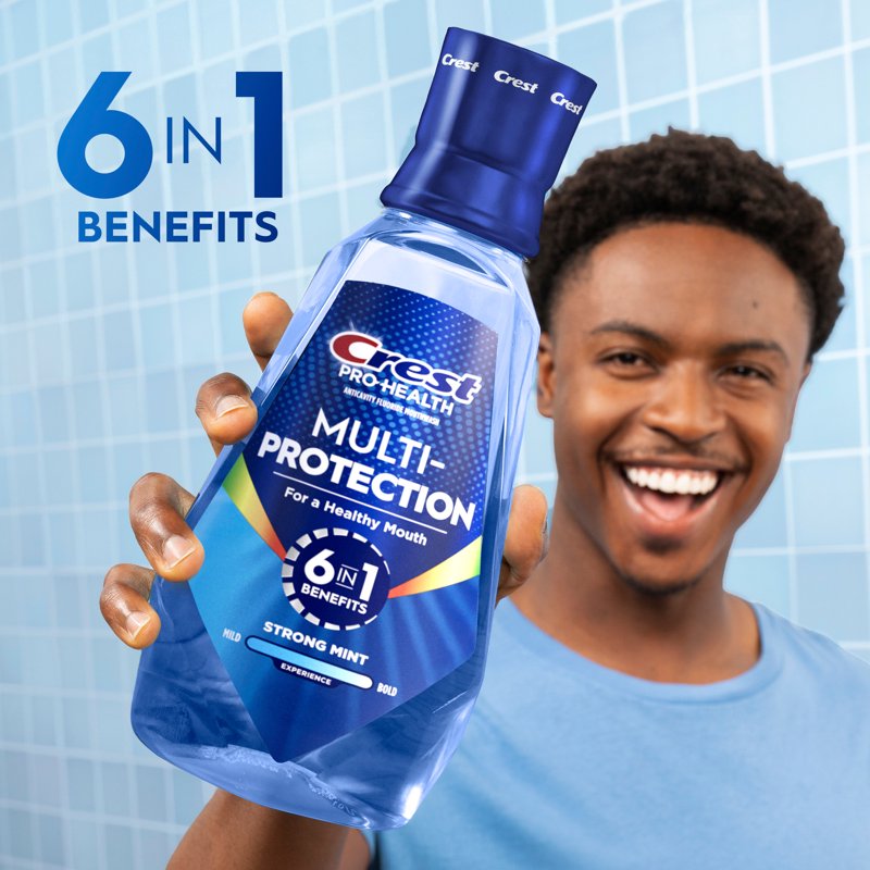 Crest Mouthwash Pro-Health Multi-Protection 6-in-1 Fluoride Anticavity, Strong Mint, 1 L